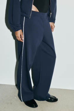 ZARA ШИРОКИЕ БРЮКИ ИЗ МЯГКОЙ ТКАНИ С КРУЖЕВОМ, МОРСКОЙ СИНИЙ