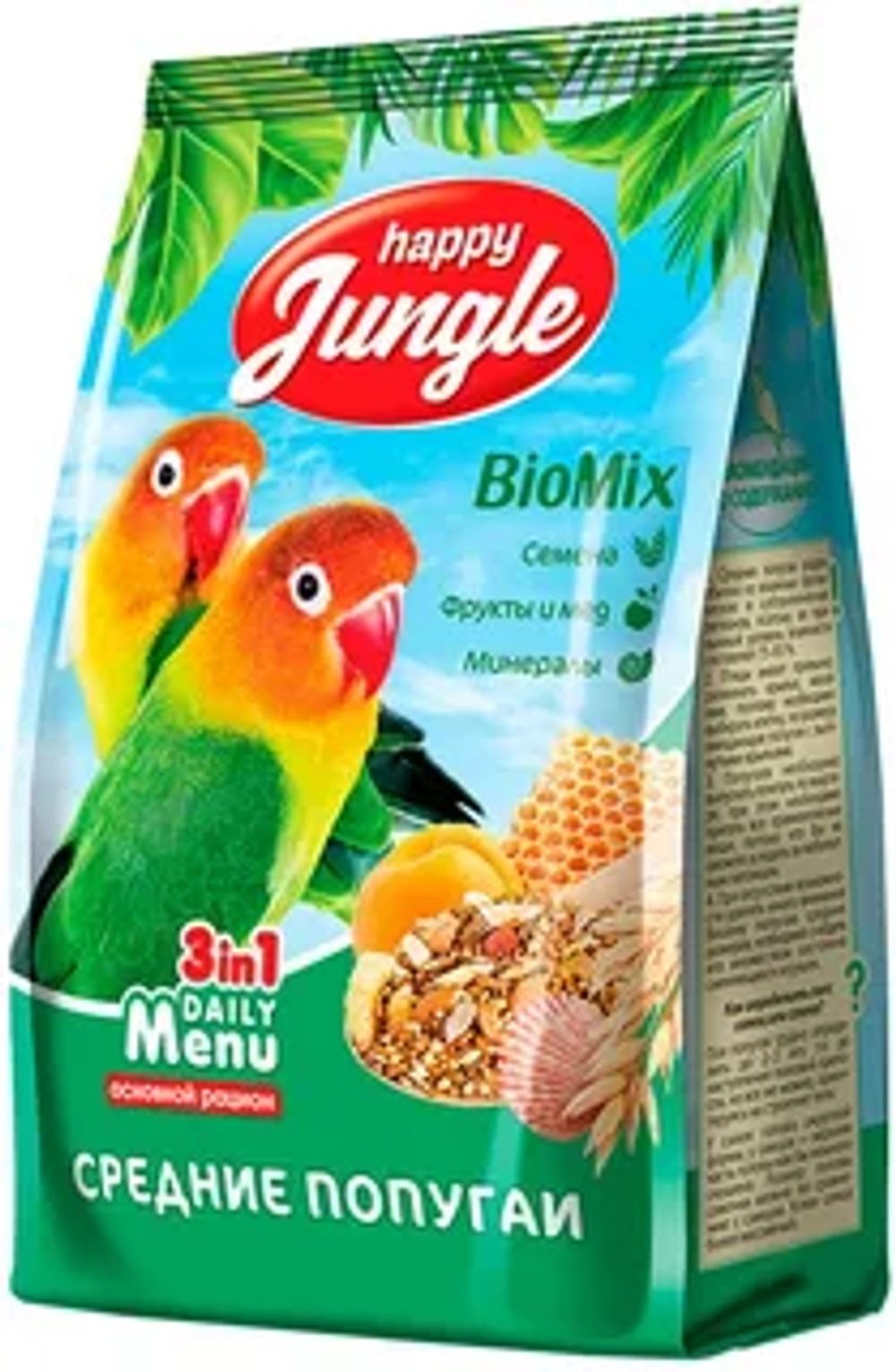 HAPPY JUNGLE Корм для средних попугаев 0,5 кг