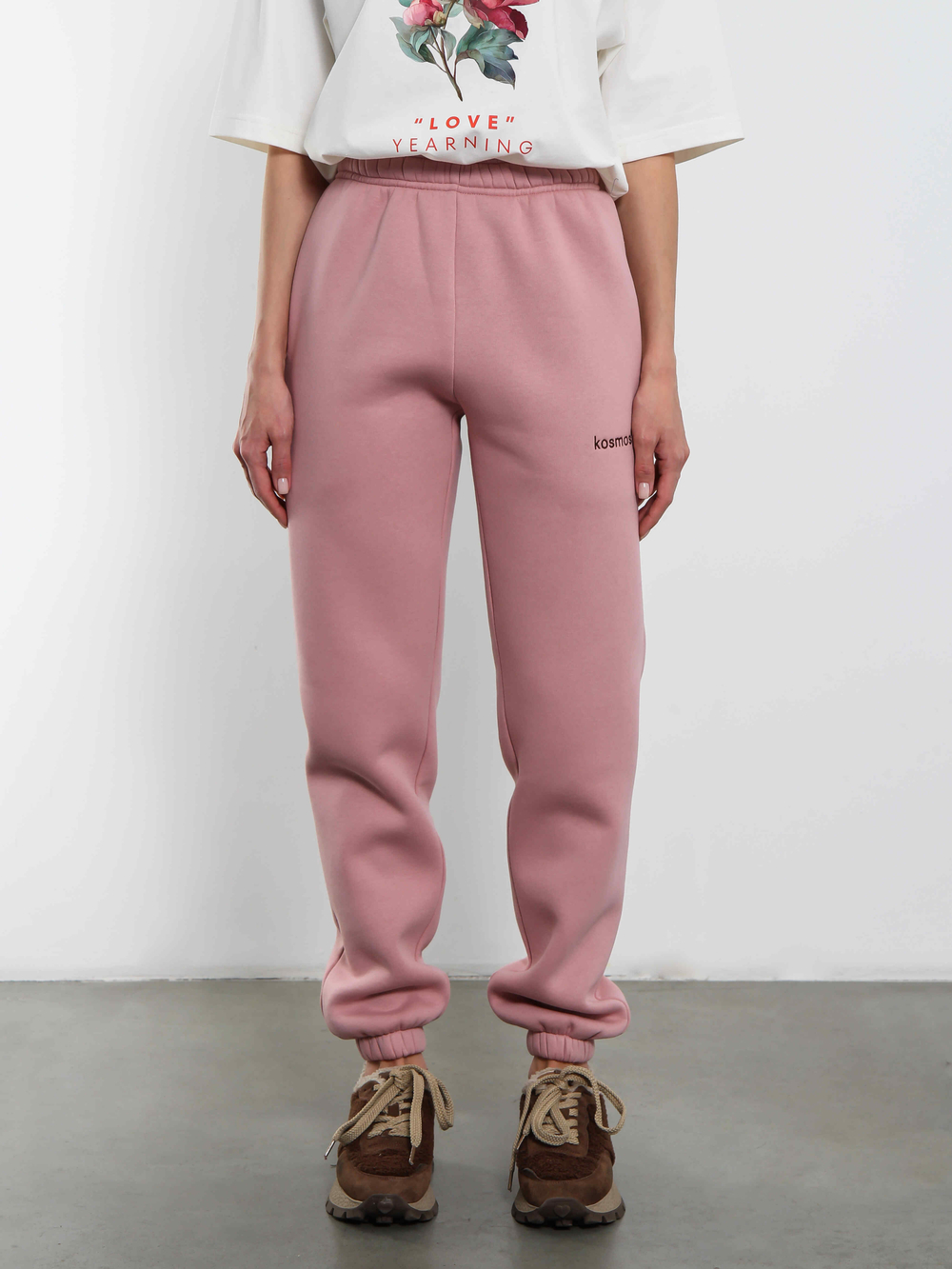 Брюки джоггеры женские розовая пудра с начесом