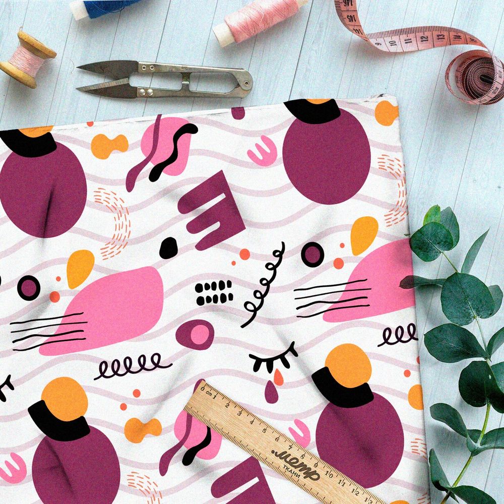 Ткань блэкаут сиреневые космические пятна на белом фоне с волной