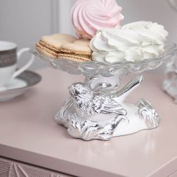 Фруктовница Белла Белая со стеклянной чашей Лепестки