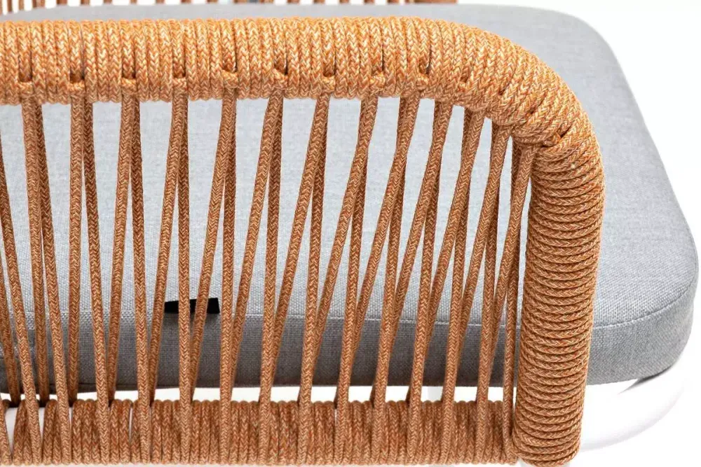 "Лион" стул плетеный из роупа, каркас из стали светло-серый (RAL7035) муар, роуп оранжевый меланж круглый, ткань светло-серая