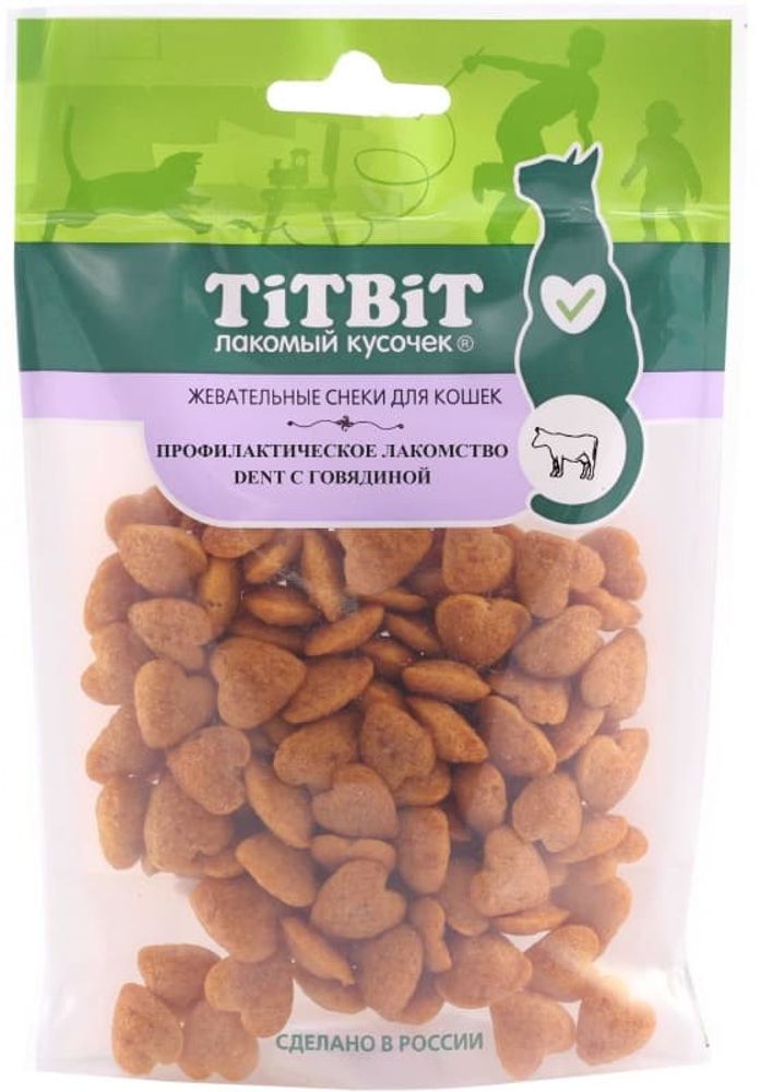 Лакомство TitBit Dent для кошек, Жевательные снеки с говядиной, пакет 40 г