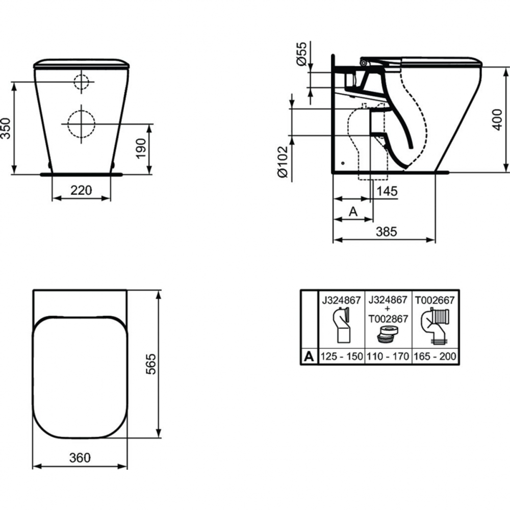 Напольный пристенный унитаз-соло Ideal Standard TONIC II AquaBlade® K317201