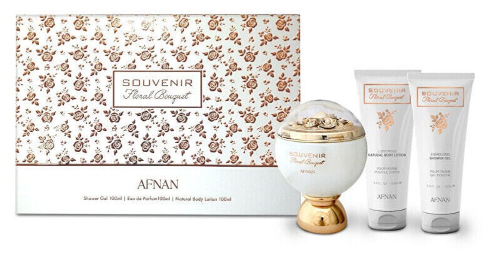 Цветочный фруктовый парфюмерный набор Afnan Souvenir Floral Bouquet EDP 100 мл + спрей 100 мл + молочко для тела 100 мл