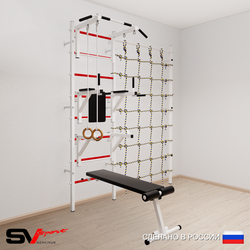 Шведская стенка Sv Sport 5910 (Турник стандарт/Брусья/Стойка/Скамья/Кольца/Канатный лаз)