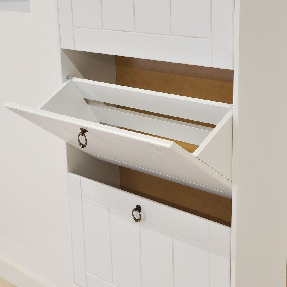 Обувница для прихожей, 66х22х158, Индра, закрытая, тумба для обуви, МДФ, белый, Dipriz