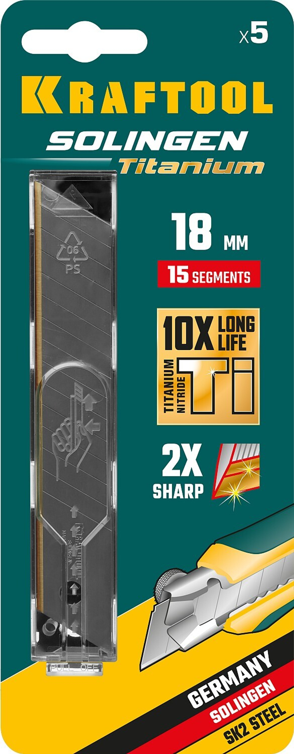 KRAFTOOL 18 мм, 5 шт, сегментированные лезвия (09606-TIN-18-S5)