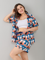 Пижама с шортами КНк-115/индиго-красныйквадрат