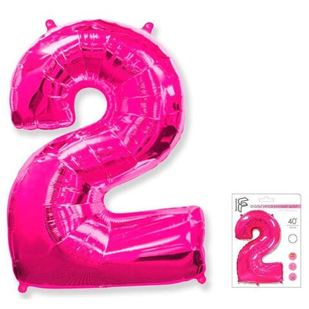 И 40 Цифра "2" фуксия в упаковке / Two / 1 шт /, Фольгированный шар а79