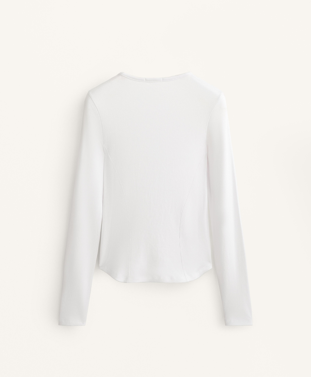 Oysho Футболка в рубчик с длинными рукавами из хлопка и модала, белый