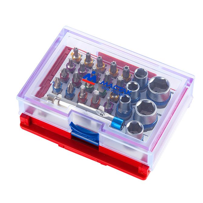 МАСТАК (058-10028C) Набор вставок (бит) 1/4", TORX, HEX, Pozidriv, Phillips, Slotted, 28 предметов