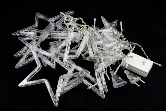 Светодиодная бахрома Звезды 2.5*0.95 м., 220V, 138 теплых белых LED ламп, прозрачный провод, контроллер, Winner (ww.02.5Т.138.S+)