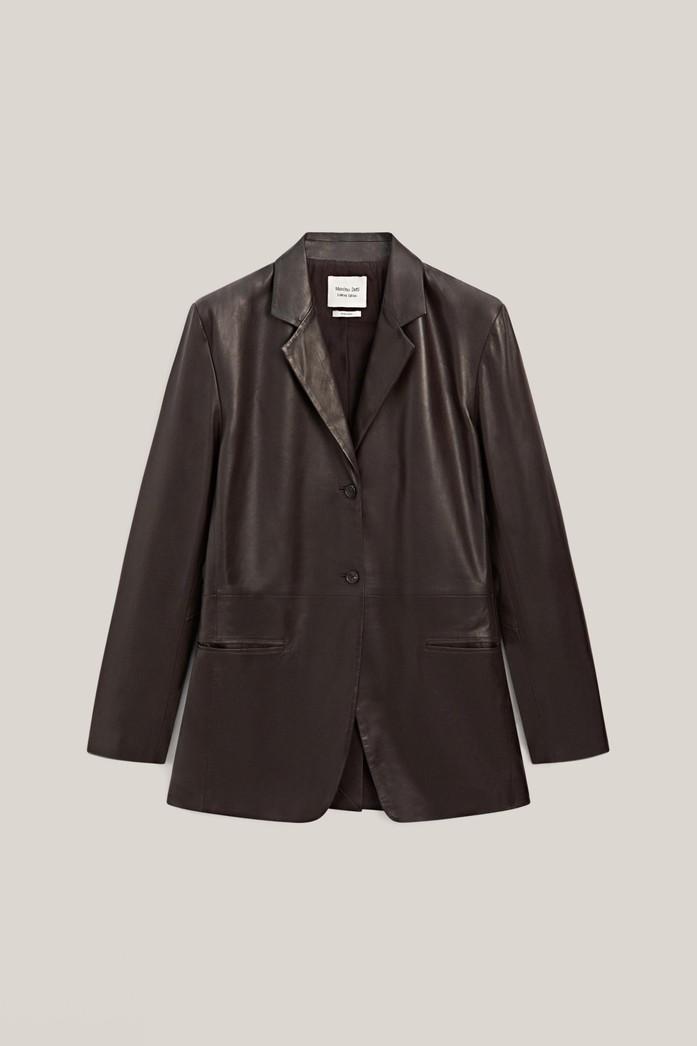 Massimo Dutti Блейзер из 100% натуральной кожи наппа с карманами - Limited Edition, коричневый