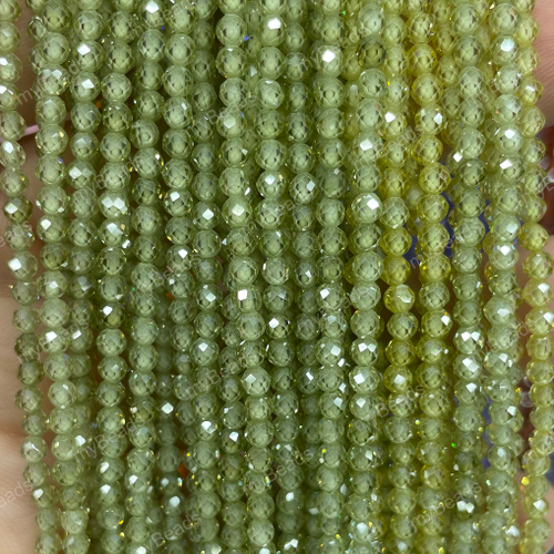Циркон салатовый 3 мм, граненые бусины - шарики (нить 38 см)