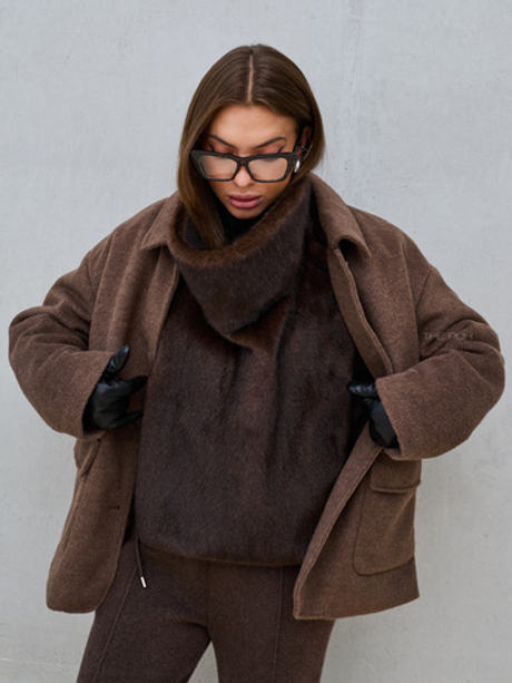 Короткая шерстяная куртка-пальто в цвете шоколад