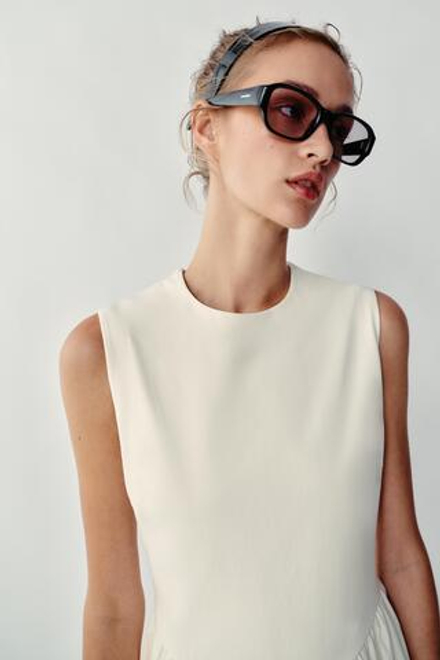 ZARA КОМБИНИРОВАННОЕ ПЛАТЬЕ МИДИ, ЭКРЮ