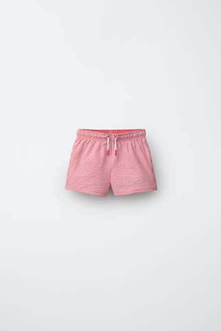 ZARA ПЛАВКИ ИЗ ЖАТОЙ ТКАНИ В ПОЛОСКУ, КОРАЛЛОВЫЙ