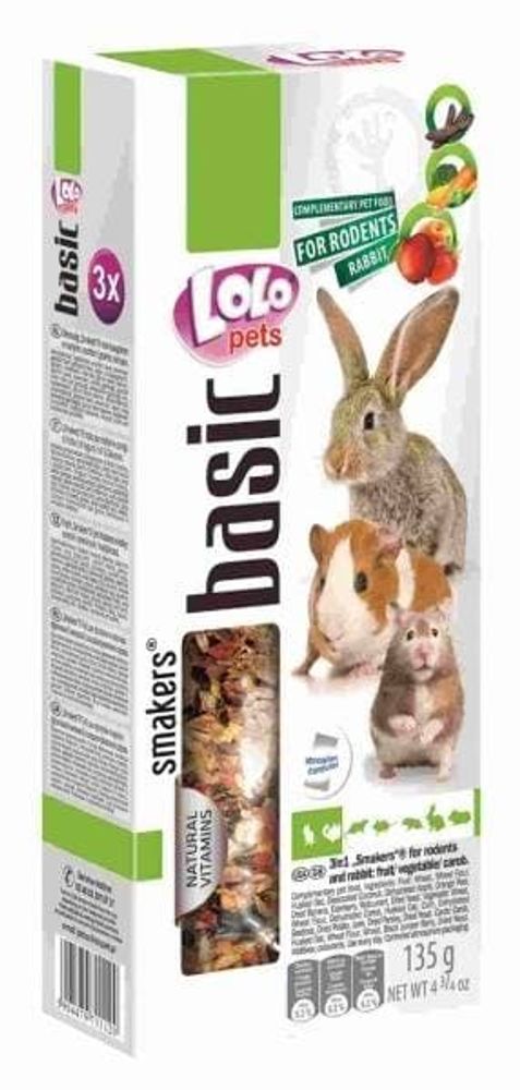 LoLo PETS Smakers для грызунов и кроликов 3в1 фрукты/овощи/плоды рожкового дерева 135г