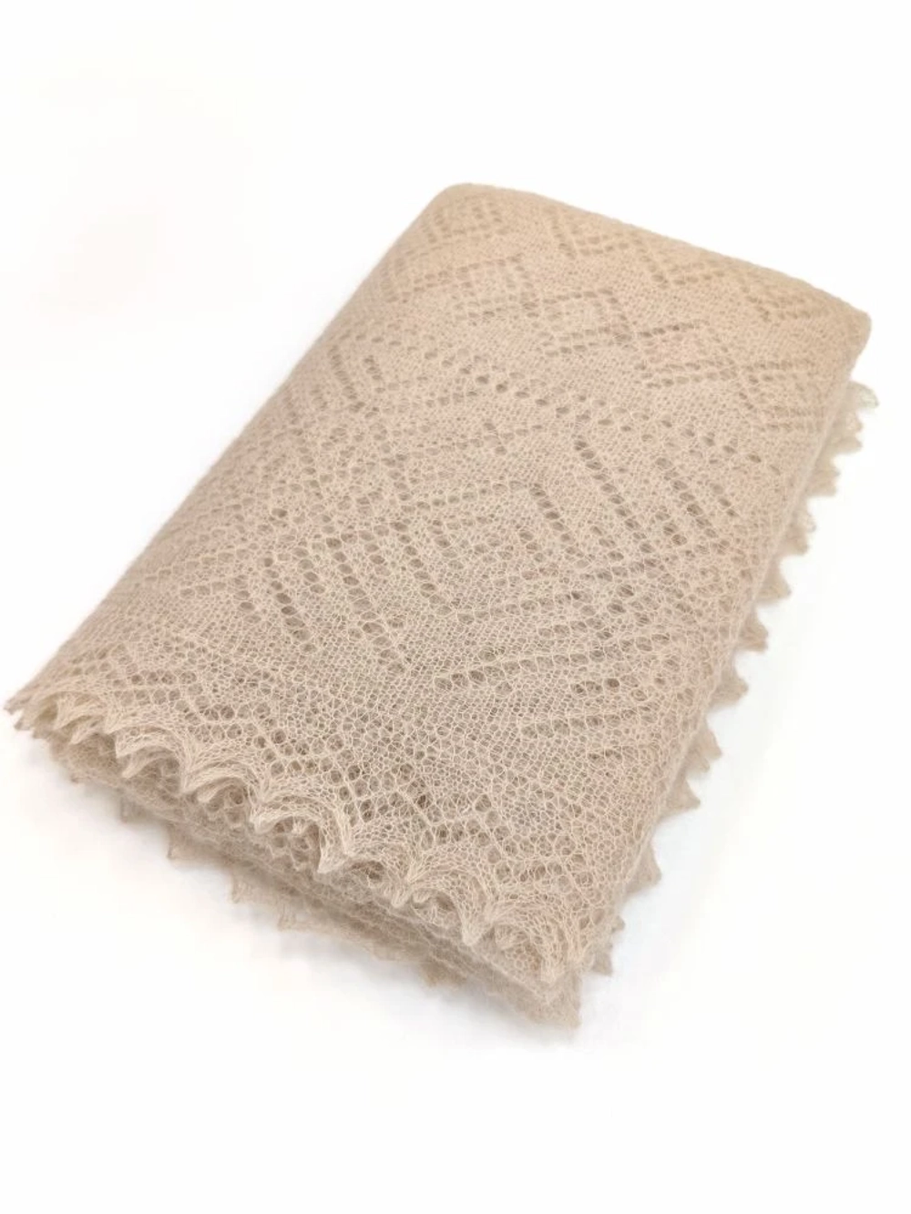 Оренбургский пуховый платок-паутинка А120-31 светло-бежевый