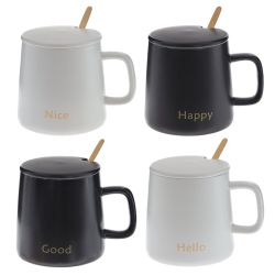 GAEM Кружка с крышкой и ложкой, 400 мл, L12 W9 H9 см, 4в.