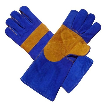 Краги спилковые синие с желтым усилением с подкладкой ЛЮКС