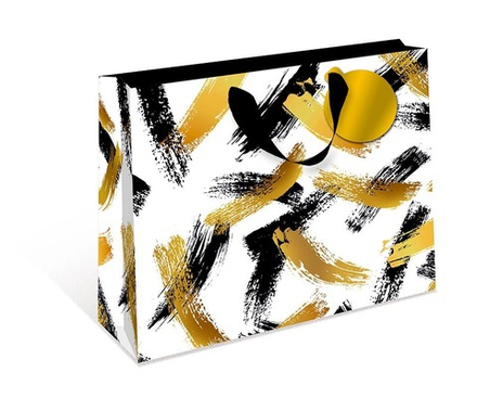 Пакет подарочный, Золотые штрихи, Белый, Металлик, 36*32*12 см, 1 шт.