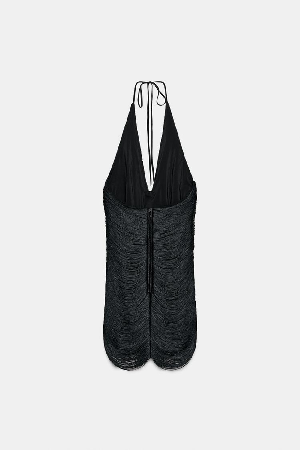 ZARA КОРОТКОЕ ПЛАТЬЕ ХАЛТЕР С БАХРОМОЙ, ЧЕРНЫЙ