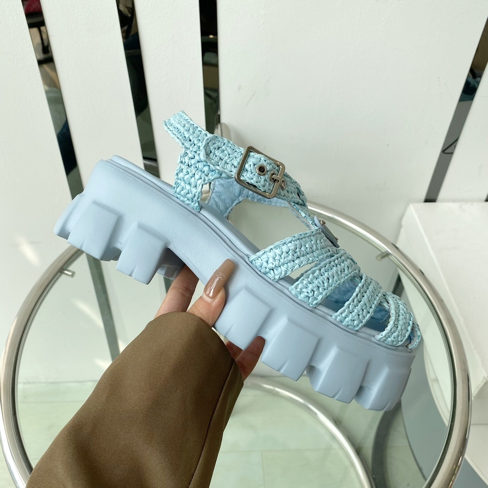 Prada Monolith Crochet Cage Sandals