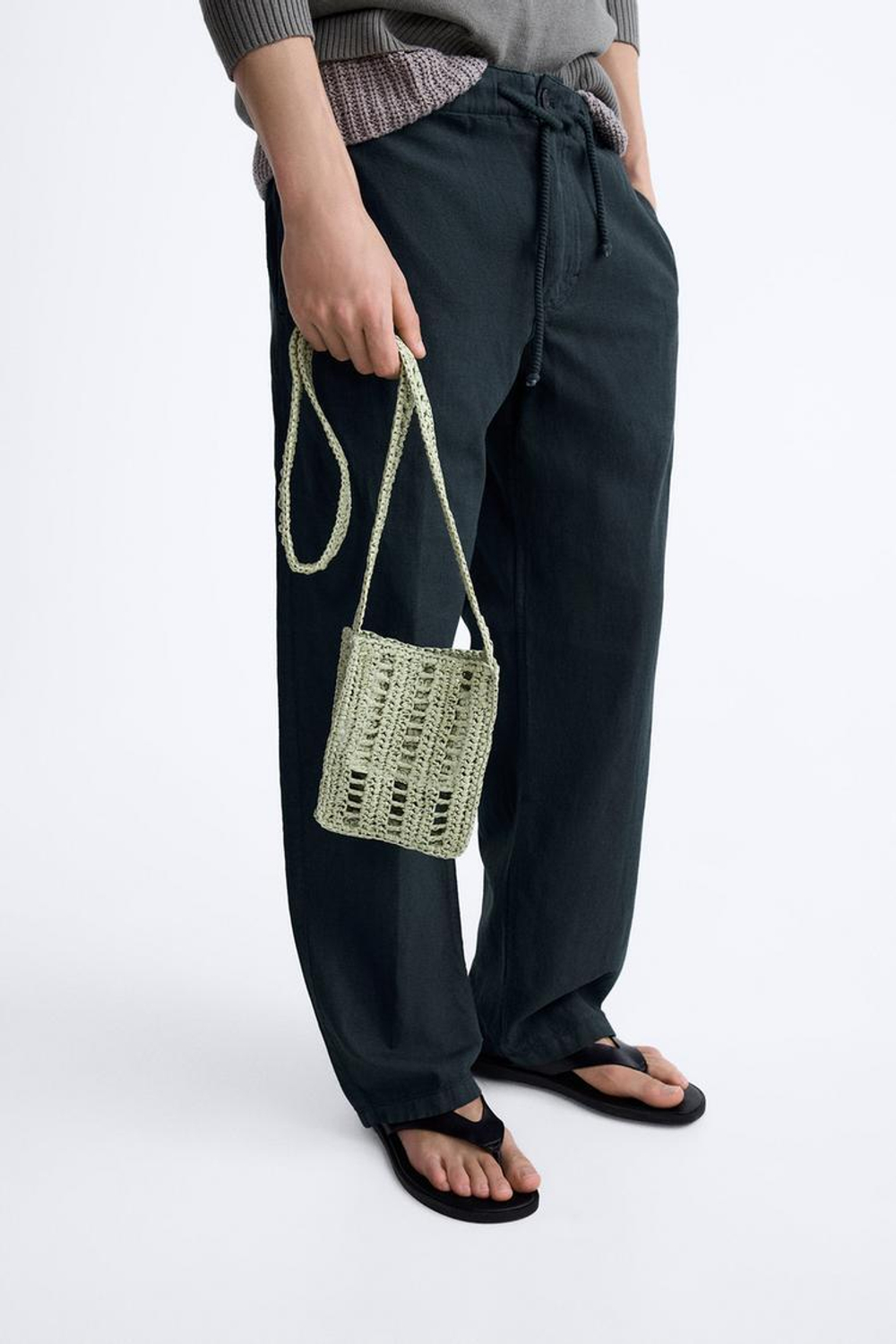 ZARA ПЛЕТЕНАЯ МИНИ-СУМКА, ЗЕЛЕНЫЙ