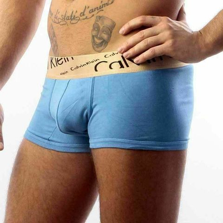 Мужские трусы боксеры голубые с косой резинкой Calvin Klein Bronze Trunks Italics