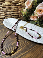 Комплект украшений авторский из натуральных камней. Колье и браслет "Гранатовый рис". Бижутерия на шею, на руку для женщин, девушек. Женское украшение