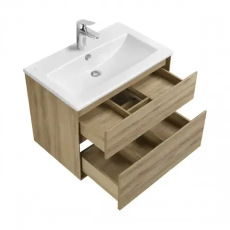 Комплект: Тумба с раковиной Либерти 75 Дуб Эльвезия/ Раковина Элина 75