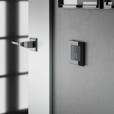 Сенсорный выключатель двухклавишный с подсветкой 1000 Вт (черный матовый)