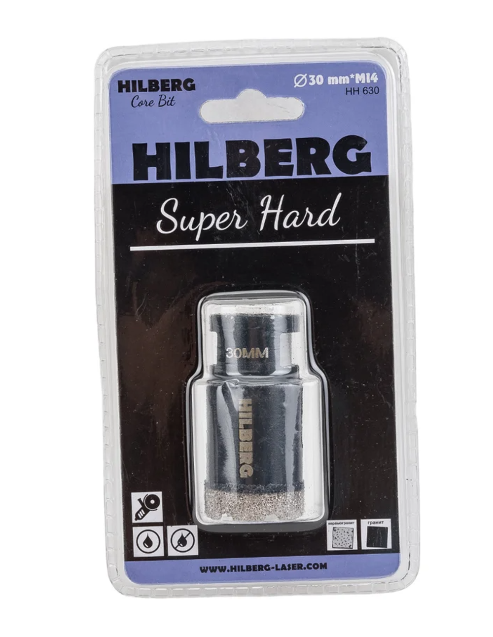 HH630 Коронка алмазная 30мм Hilberg Super Hard M14
