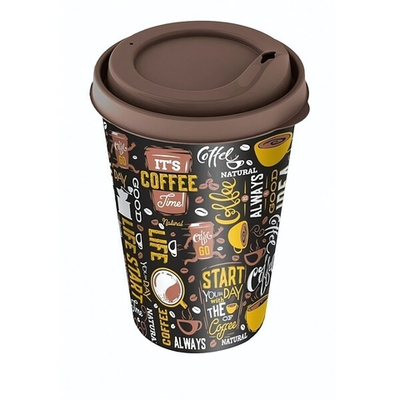 Стакан "IZI-GO" с крышкой 420 мл с декором (темно-коричневый)