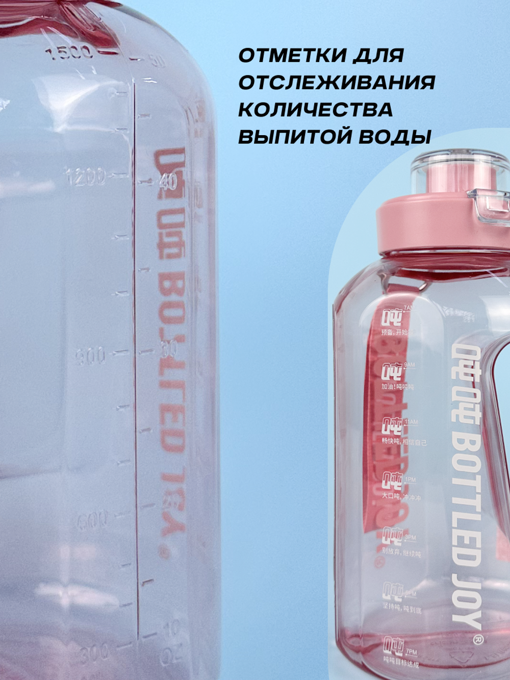 Бутылка для воды Bottled Joy, тритан, 1500 мл, розовый