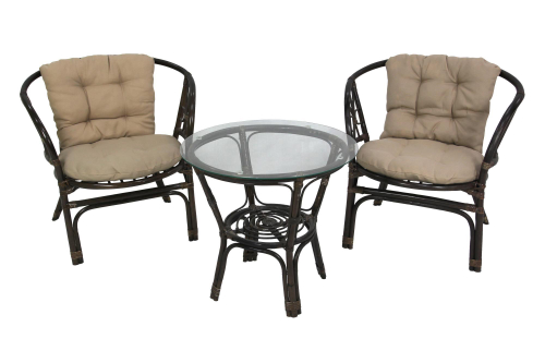 Набор мебели Багамы Мини  арт.CV-14C коричневый, бежевый (2кресла+стол (2 уп.), каркас коричневый, подушки бежевые) "Garden story"