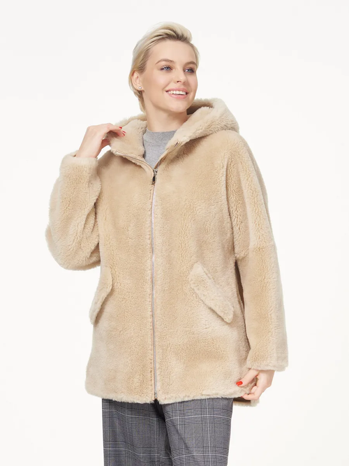 Шуба из шерсти чебурашка тедди, бежевая, SilverFox