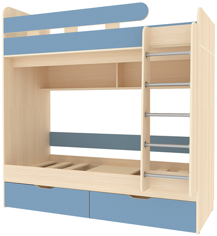 Двухъярусная кровать КарИВи Юниор 5 80х190  Дуб Молочный Светло-синий, голубой