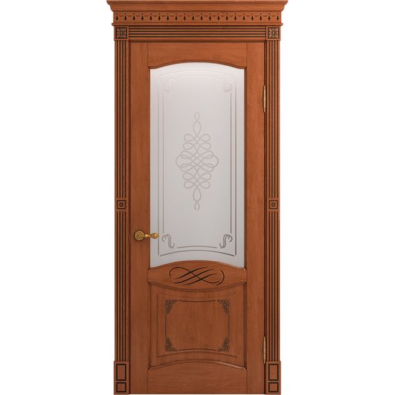 Межкомнатная дверь массив дуба Viporte Венеция Декор табачный глянец патина чёрная остеклённая