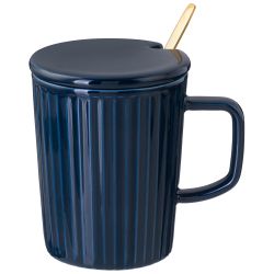 КРУЖКА LEFARD "HERBAL" С КРЫШКОЙ И МЕТАЛЛ. ЛОЖКОЙ 350 МЛ СИНЯЯ (КОР=48ШТ.)