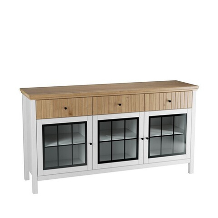 Тумба «Сканди» 3 стеклянные двери и 3 ящика белый/антик