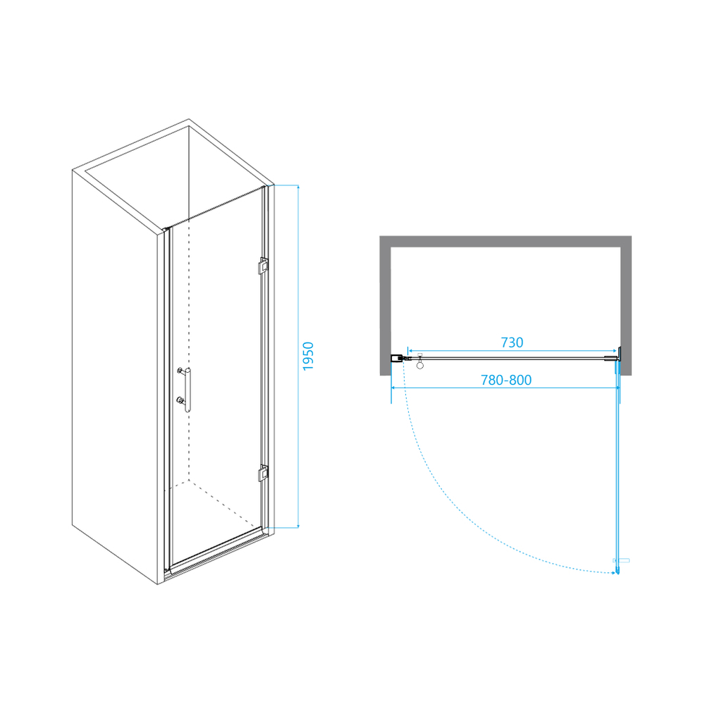 Душевая дверь на петлях, распашная дверь RGW PA-06b (Прозрачное, 800)