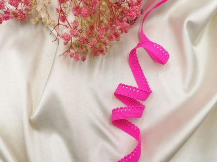 Ажурная резинка, 10 мм, ОПТ, неоново-розовый, Китай (арт: AZ/10-3578), 50 метров