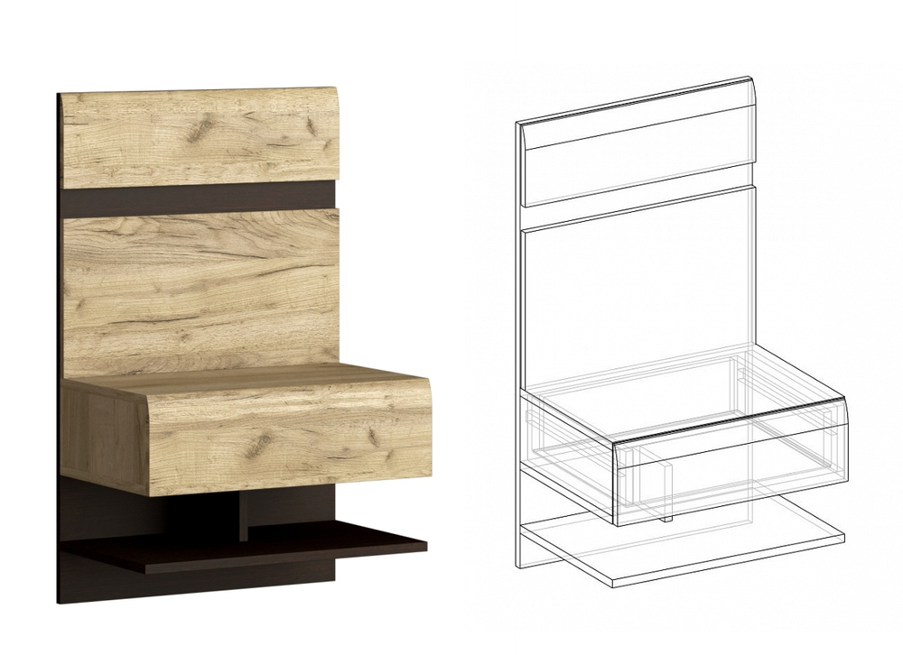 Тумба прикроватная №2 Ультра серый крафт/дуб приморский