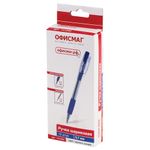 Ручка шариковая автоматическая с грипом ОФИСМАГ, СИНЯЯ, корпус прозрачный, узел 0,7 мм, линия письма 0,35 мм, 141294