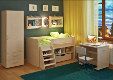 Детская стенка КарИВи Легенда 11  Дуб Молочный  Дуб Молочный