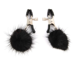 Регулируемые черные зажимы для сосков с меховым пушком Clamps (Цвет: черный)