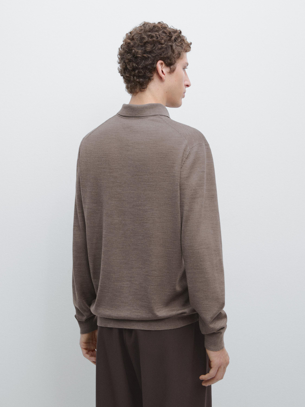 Massimo Dutti Шерстяной свитер с воротником поло, кротово-коричневый